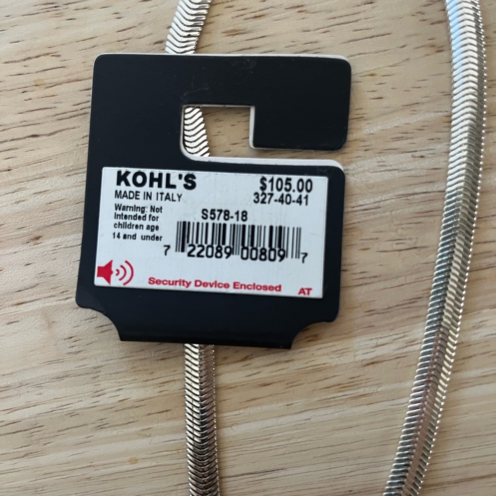 Kohl's Silver Snake Chain Necklace with Retail Tag